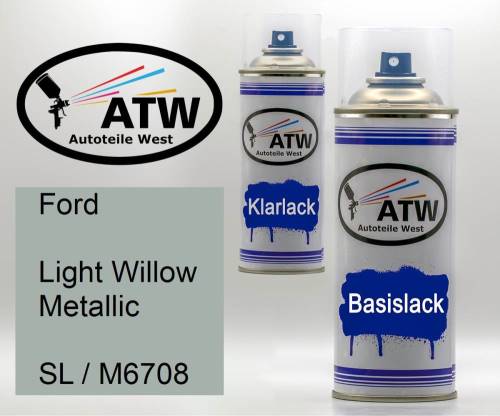 Ford, Light Willow Metallic, SL / M6708: 400ml Sprühdose + 400ml Klarlack - Set, von ATW Autoteile West.